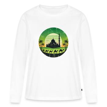 Motif chameaux de la mosquée de Marrakech - T-shirt manches longues Premium bio Femme - blanc - Devant - Julia (174cm)