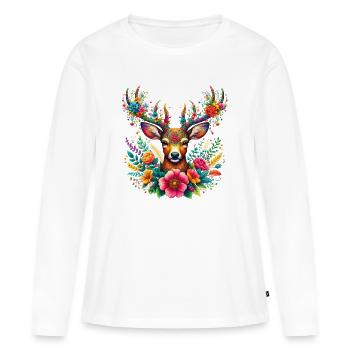 Cerf décoré de fleurs - T-shirt manches longues Premium bio Femme - blanc - Devant - Julia (174cm)