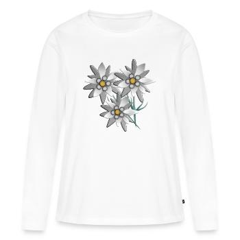 Schneeweiß Edelweiß Blütenprint - Frauen Premium Bio Langarmshirt - Weiß - Vorne - Julia (174cm)