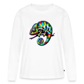 Caméléon arlequin - T-shirt manches longues Premium bio Femme - blanc - Devant - Julia (174cm)