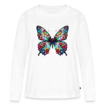 Papillon décoré de fleurs - T-shirt manches longues Premium bio Femme - blanc - Devant - Julia (174cm)
