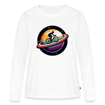 Radfahrer auf dem Saturn - Frauen Premium Bio Langarmshirt - Weiß - Vorne - Julia (174cm)