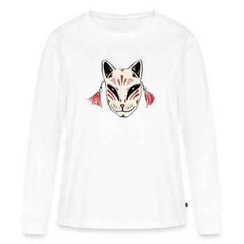 Masque de kitsune avec des pompons rouges - T-shirt manches longues Premium bio Femme - blanc - Devant - Julia (174cm)