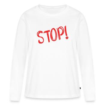 STOP. HUMOUR. MESSAGE. CITATION. PANNEAU. PAPA - T-shirt manches longues Premium bio Femme - blanc - Devant - Julia (174cm)