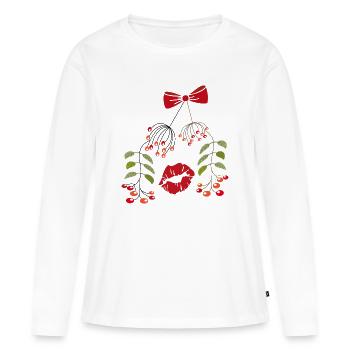 Baiser Sous Le Gui, Noël - T-shirt manches longues Premium bio Femme - blanc - Devant - Julia (174cm)