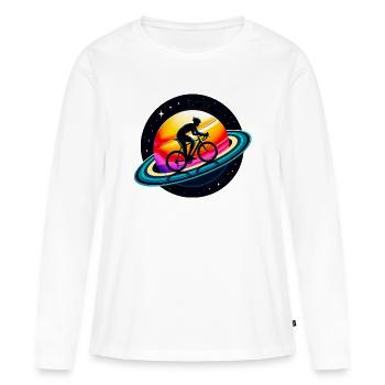 Cycliste sur Saturne - T-shirt manches longues Premium bio Femme - blanc - Devant - Julia (174cm)