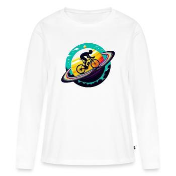 Cycliste sur Saturne - T-shirt manches longues Premium bio Femme - blanc - Devant - Julia (174cm)