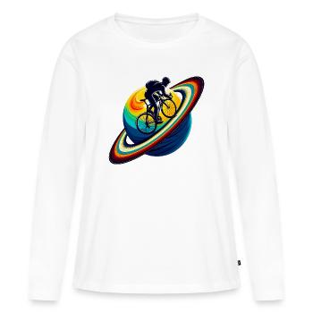 Cycliste sur Saturne - T-shirt manches longues Premium bio Femme - blanc - Devant - Julia (174cm)