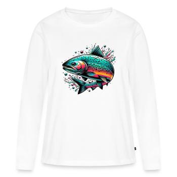 Saumon - T-shirt manches longues Premium bio Femme - blanc - Devant - Julia (174cm)