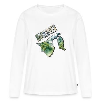 Carte à l’aquarelle Brunei - T-shirt manches longues Premium bio Femme - blanc - Devant - Julia (174cm)