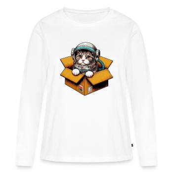 Chat astronaute - T-shirt manches longues Premium bio Femme - blanc - Devant - Julia (174cm)
