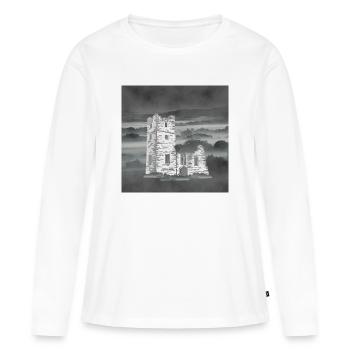 Nebelruine Turm im Morgendunst - Frauen Premium Bio Langarmshirt - Weiß - Vorne - Julia (174cm)