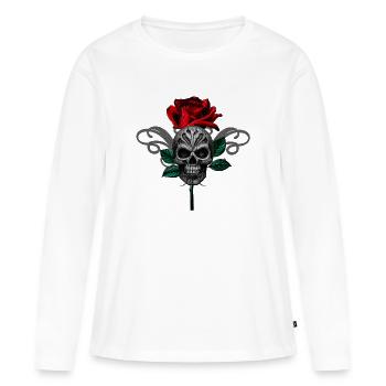 Schädelrose Gothic Tattoo Motiv - Frauen Premium Bio Langarmshirt - Weiß - Vorne - Julia (174cm)