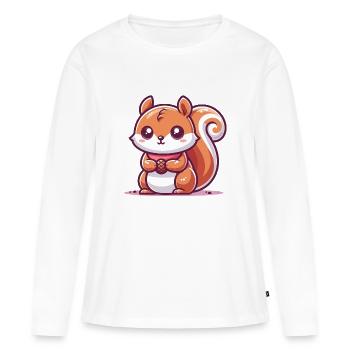 Ecureuil avec une graine - T-shirt manches longues Premium bio Femme - blanc - Devant - Julia (174cm)