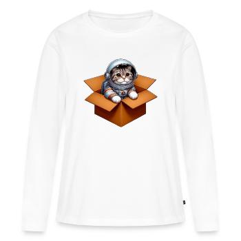 Astronaut Katze - Frauen Premium Bio Langarmshirt - Weiß - Vorne - Julia (174cm)