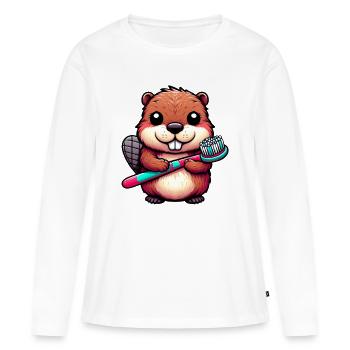 Castor - T-shirt manches longues Premium bio Femme - blanc - Devant - Julia (174cm)