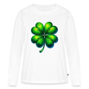 Trèfle à quatre feuilles - T-shirt manches longues Premium bio Femme - blanc - Devant - Julia (174cm)