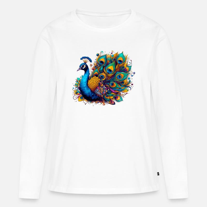 Pfau - Frauen Premium Bio Langarmshirt - Weiß