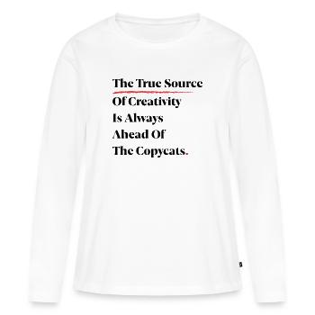 Die wahre Quelle der Kreativität ist immer voraus [b] - Frauen Premium Bio Langarmshirt - Weiß - Vorne - Julia (174cm)