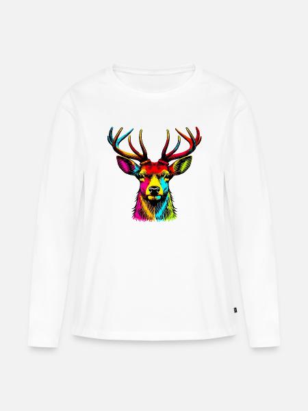 Hirsch - Frauen Premium Bio Langarmshirt - Weiß