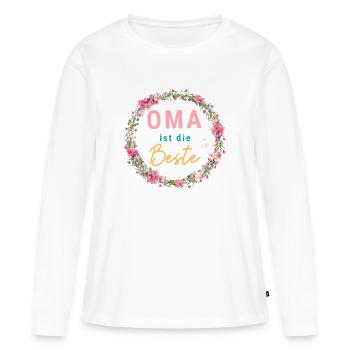 Oma ist die Beste! Floral, personalisierbar - Frauen Premium Bio Langarmshirt - Weiß - Vorne - Julia (174cm)