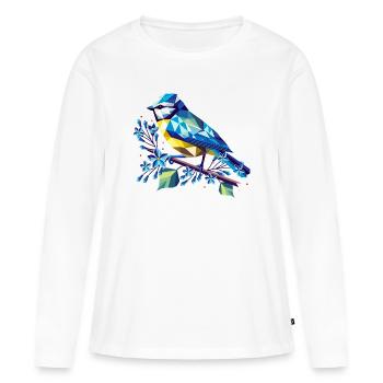 Bleu charmant sur une branche de lilas - T-shirt manches longues Premium bio Femme - blanc - Devant - Julia (174cm)