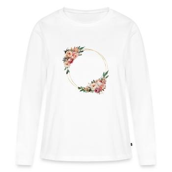 Couronne de fleurs rustique, personnalisable - T-shirt manches longues Premium bio Femme - blanc - Devant - Julia (174cm)