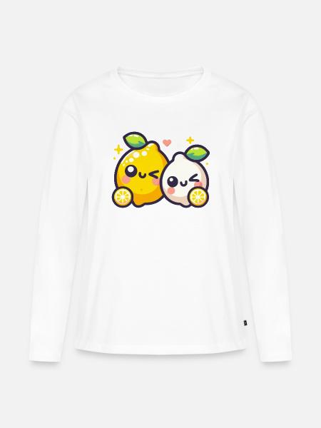 Süßes Zitronen Design - Frauen Premium Bio Langarmshirt - Weiß