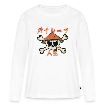 Une vie de pirate (en japonais) - T-shirt manches longues Premium bio Femme - blanc - Devant - Julia (174cm)