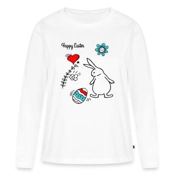 Joyeuses Pâques - T-shirt manches longues Premium bio Femme - blanc - Devant - Julia (174cm)