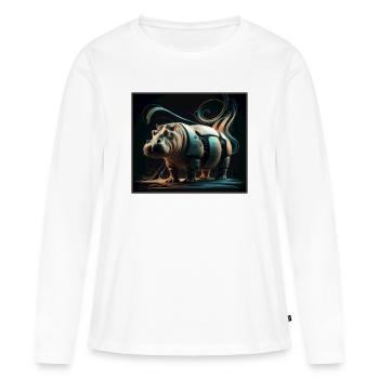 Hippopotame mécanique - T-shirt manches longues Premium bio Femme - blanc - Devant - Julia (174cm)