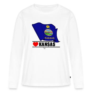 Drapeau Kansas coeur KANSAS - T-shirt manches longues Premium bio Femme - blanc - Devant - Julia (174cm)