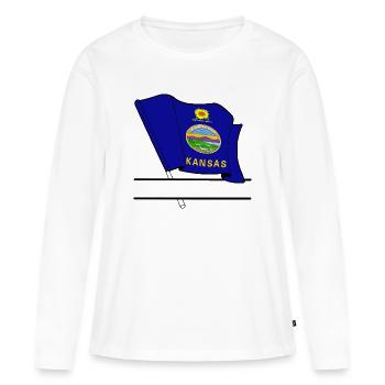 Hinweis Kansas Text Banner - Frauen Premium Bio Langarmshirt - Weiß - Vorne - Julia (174cm)