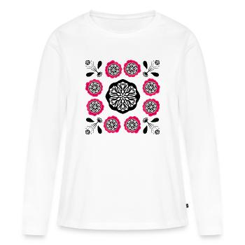 Flowerpower noir et rose - T-shirt manches longues Premium bio Femme - blanc - Devant - Julia (174cm)