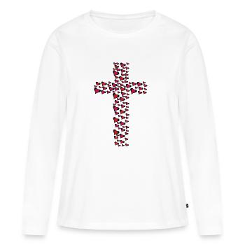 Coeur Coeurs Croix Croix Crucifix - T-shirt manches longues Premium bio Femme - blanc - Devant - Julia (174cm)