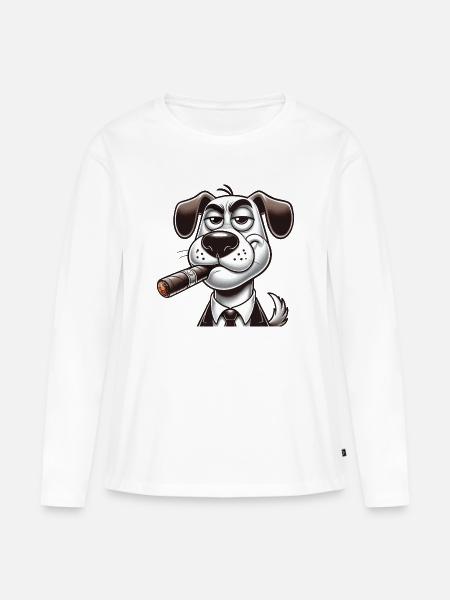 Hund mit Zigarre - Frauen Premium Bio Langarmshirt - Weiß
