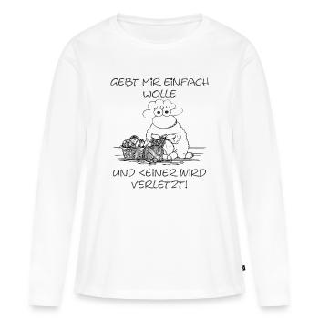 Gebt mir einfach Wolle Schaf-Motiv für Strickfans - Frauen Premium Bio Langarmshirt - Weiß - Vorne - Julia (174cm)