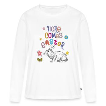 Joyeuses Pâques Lapin de Pâques - T-shirt manches longues Premium bio Femme - blanc - Devant - Julia (174cm)