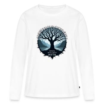 Wo Metall auf Mythos trifft ! - Frauen Premium Bio Langarmshirt - Weiß - Vorne - Julia (174cm)