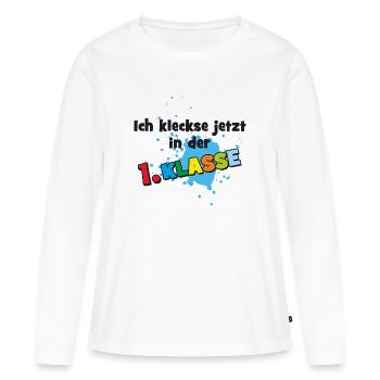 I'm now in 1st grade - blobs of paint - Women's Premium Organic Long Sleeve Shirt - white - Front - Julia (174cm)