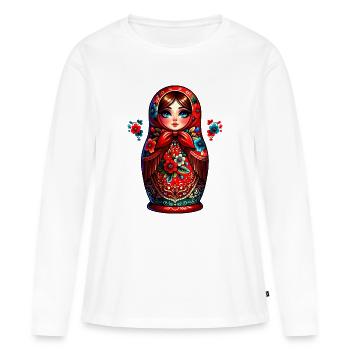 Fille russe ! Matriochka Russe pour Russes - T-shirt manches longues Premium bio Femme - blanc - Devant - Julia (174cm)