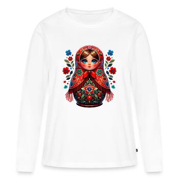 Fille russe ! Matriochka Russe pour Russes - T-shirt manches longues Premium bio Femme - blanc - Devant - Julia (174cm)