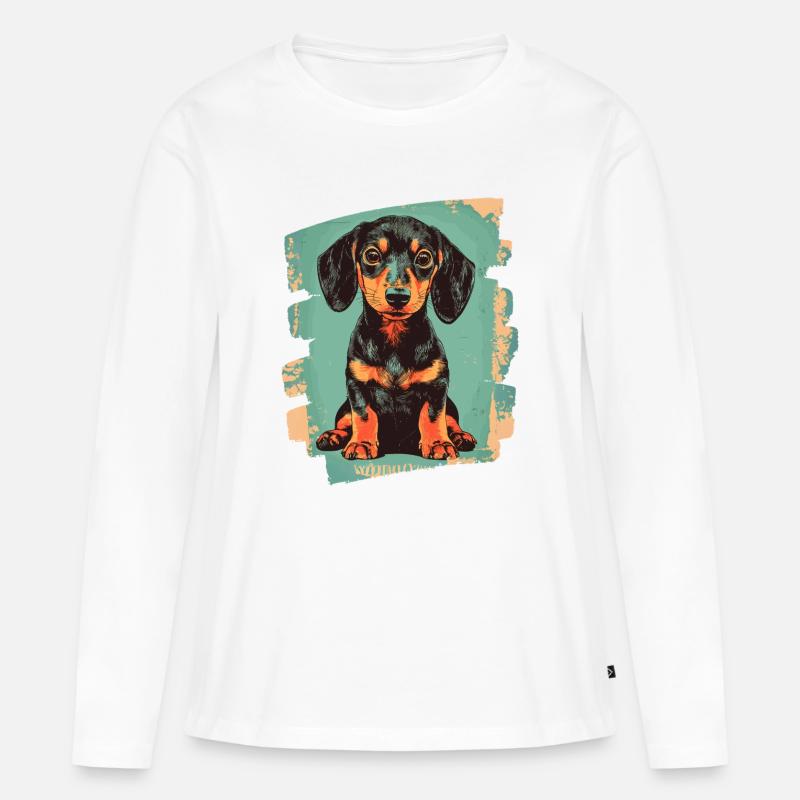 Dackel Dachshund - Frauen Premium Bio Langarmshirt - Weiß