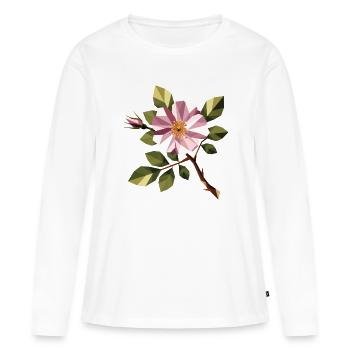 Églantier – Rose sauvage délicate de style géométrique - T-shirt manches longues Premium bio Femme - blanc - Devant - Julia (174cm)