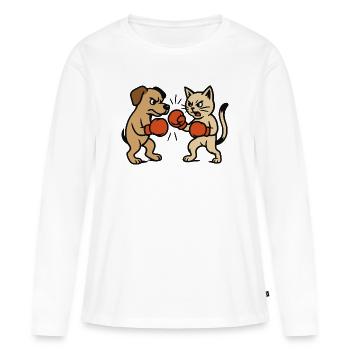 Haustier Kampf Katze Hund Boxen Boxkampf Duell - Frauen Premium Bio Langarmshirt - Weiß - Vorne - Julia (174cm)