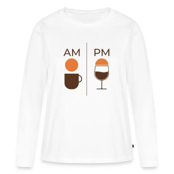 AM Coffee PM Wine – Kaffee & Wein Design - Women's Premium Organic Long Sleeve Shirt - white - Front - Julia (174cm)