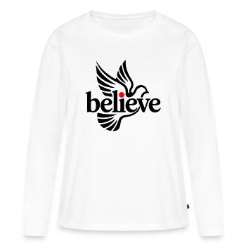 believe pigeon - Women's Premium Organic Long Sleeve Shirt - white - Front - Julia (174cm)