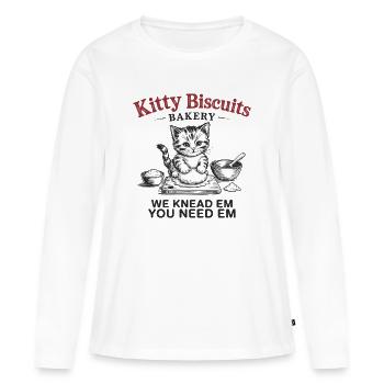 Kitty Biscuits Bakery - We Knead Em, You Need Em - T-shirt manches longues Premium bio Femme - blanc - Devant - Julia (174cm)