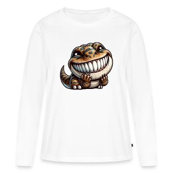 Mignon timide timide dinosaure dessin animé - T-shirt manches longues Premium bio Femme - blanc - Devant - Julia (174cm)