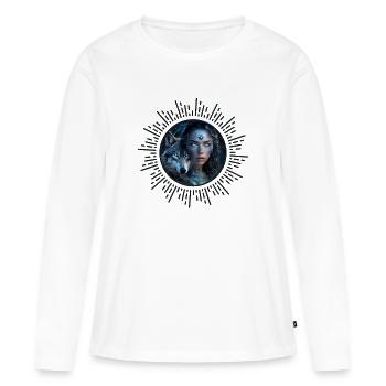 Heavenly Alliance: Der Wolf und die schöne Frau - Frauen Premium Bio Langarmshirt - Weiß - Vorne - Julia (174cm)